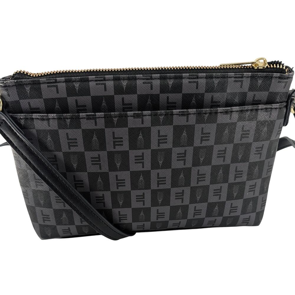 London Fog Addison Tower Signature Print Crossbody Bag Purse Black - Picture 3 of 11